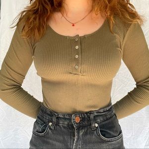 Olive green ribbed long sleeve bodysuit